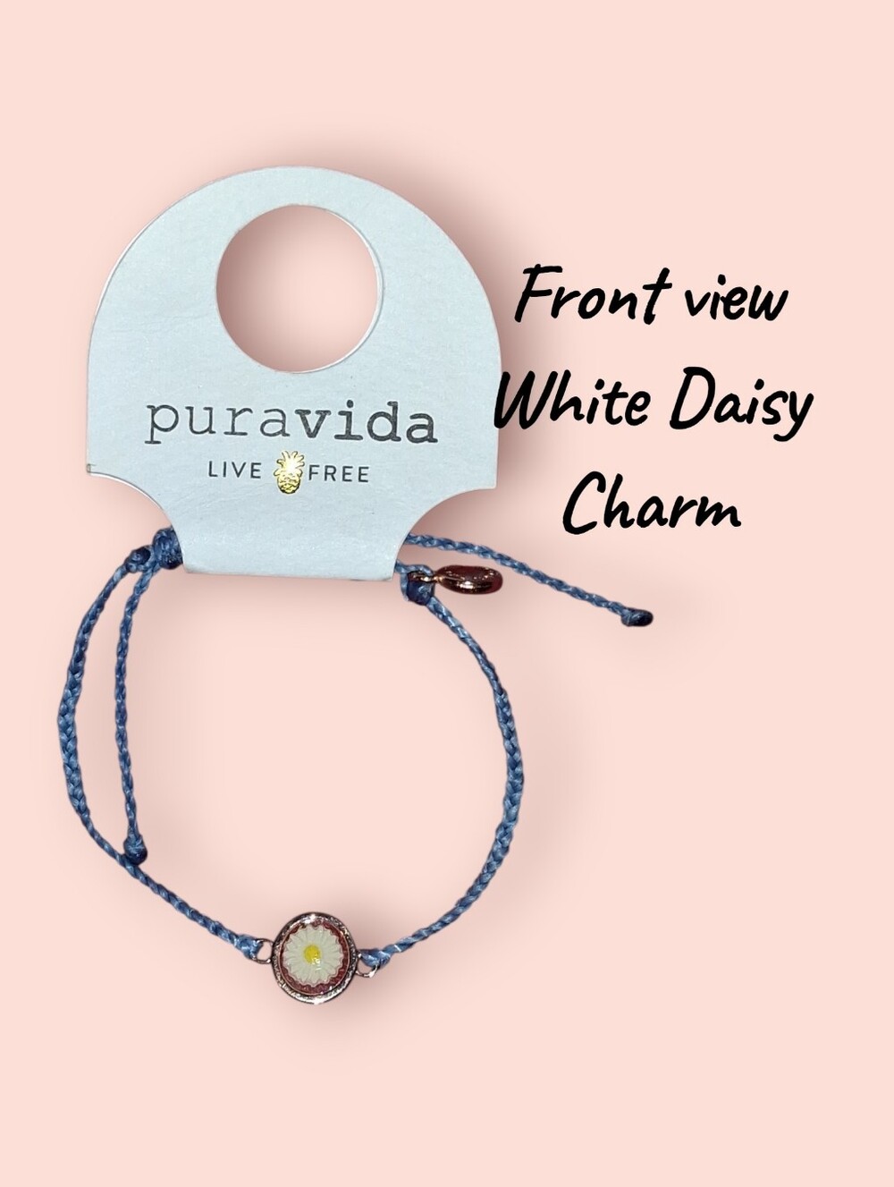 Pura Vida Blue Cord White Daisy Charm Bracelet